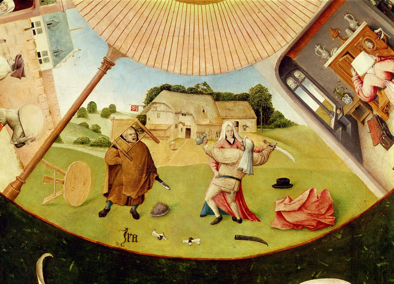 Woede, detail van de Tafel van de Zeven Hoofdzonden en de Vier Laatste Dingen door Hieronymus Bosch