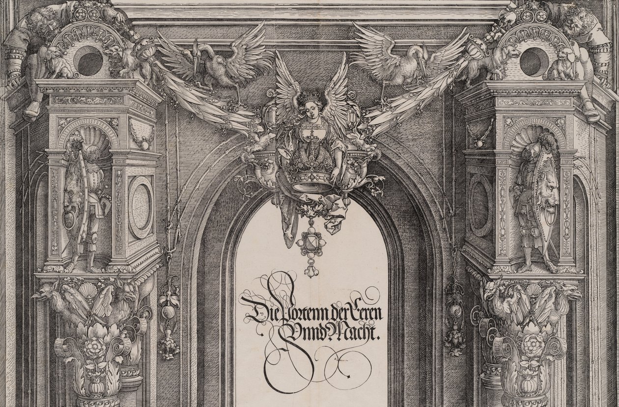 Het Bovenste Deel van de Ingang naar het Centrale Portaal met een Gevleugelde Figuur door Hieronymus Andreae