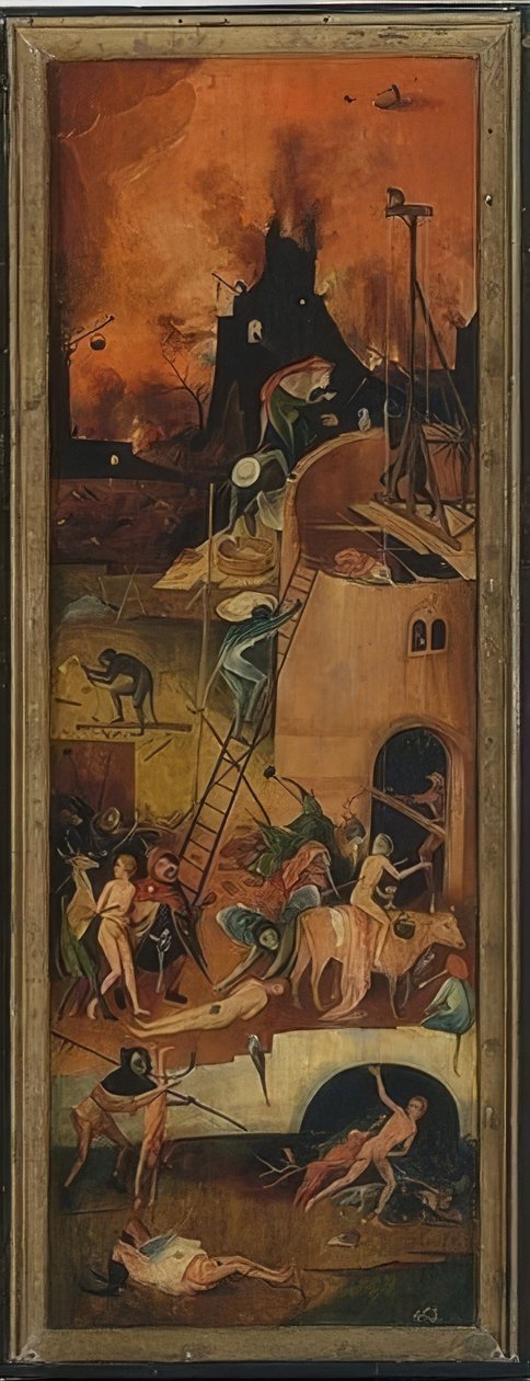 De hooikar (drieluik). Linker paneel door Hieronymus Bosch