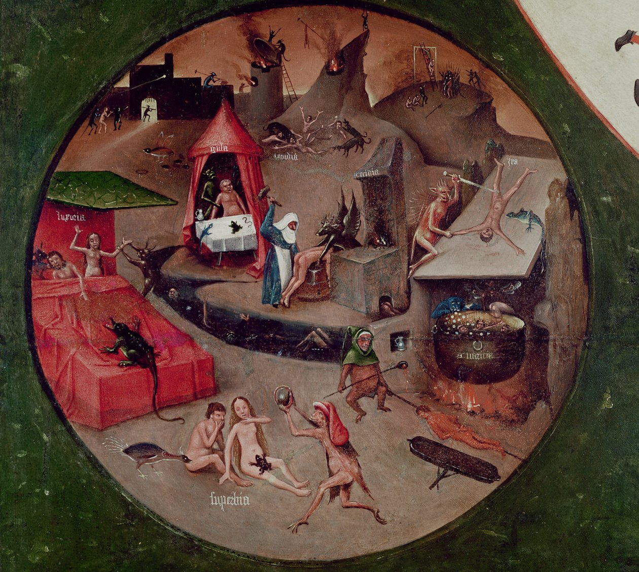 Tafelblad van de Zeven Hoofdzonden en de Vier Laatste Dingen, detail van de Hel, c.1480 (olie op paneel) door Hieronymus Bosch