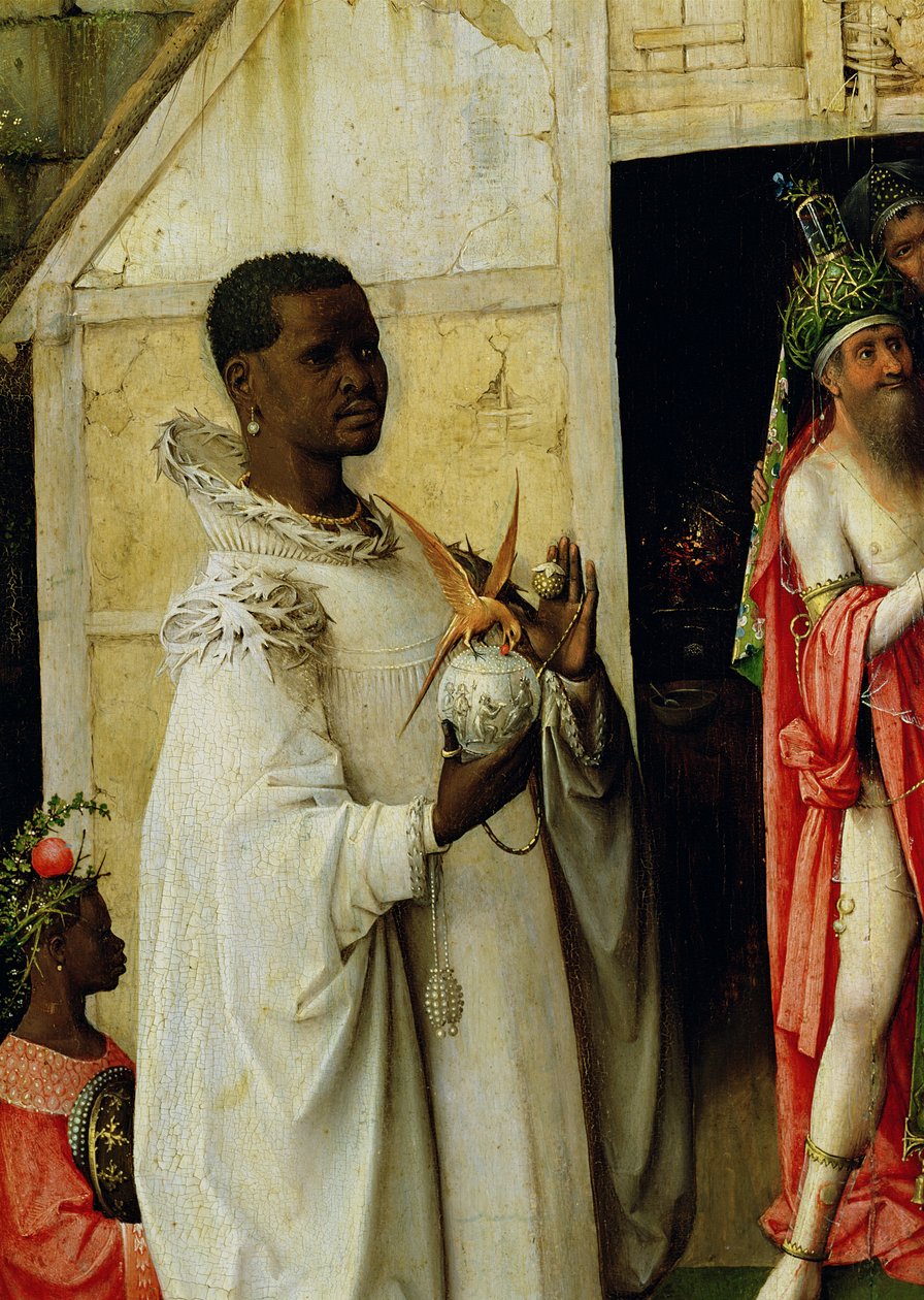 De Aanbidding der Wijzen: detail van Koning Balthazar van het centrale paneel van het drieluik, 1510 (detail) door Hieronymus Bosch