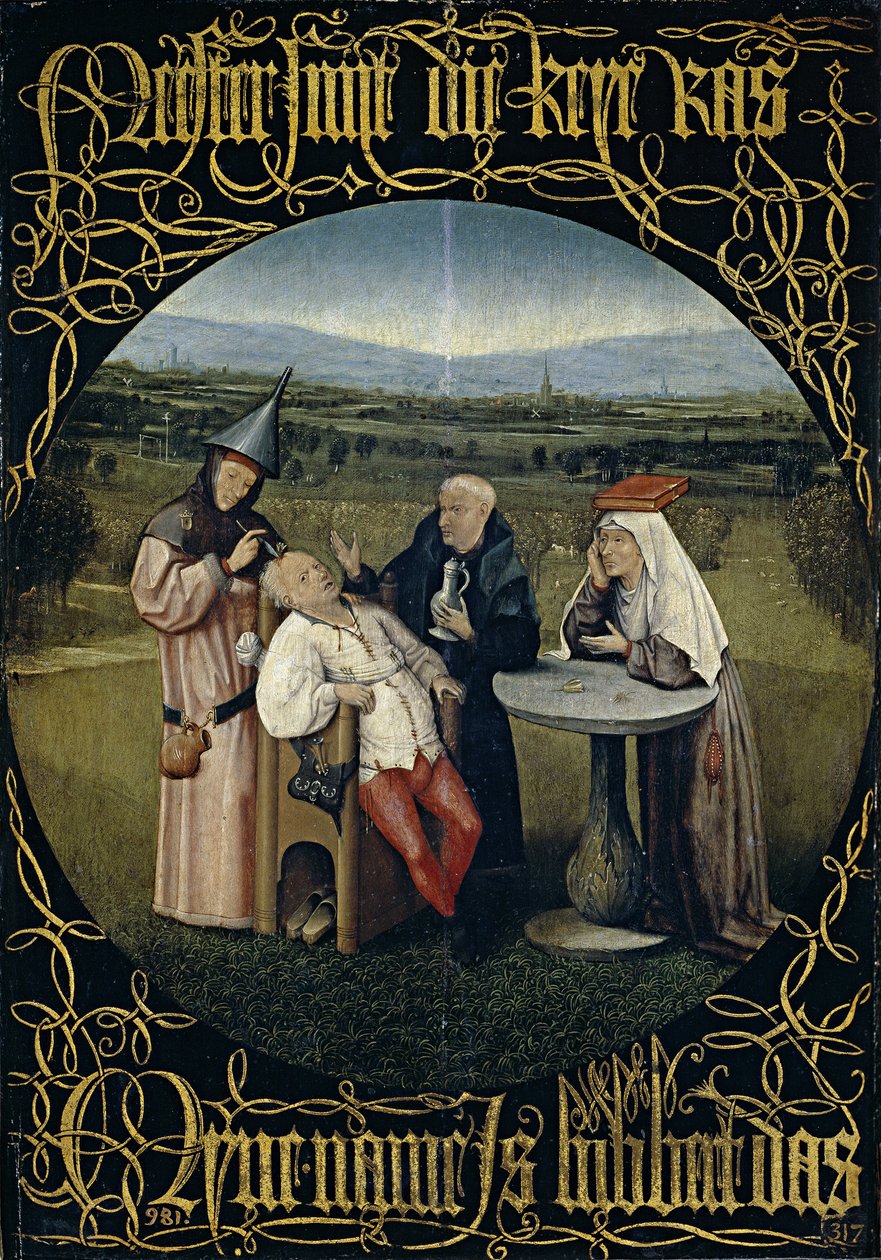 De Genezing van Dwaasheid Extractie van de Steen der Waanzin, Tussen 1488 en 1516 door Hieronymus Bosch