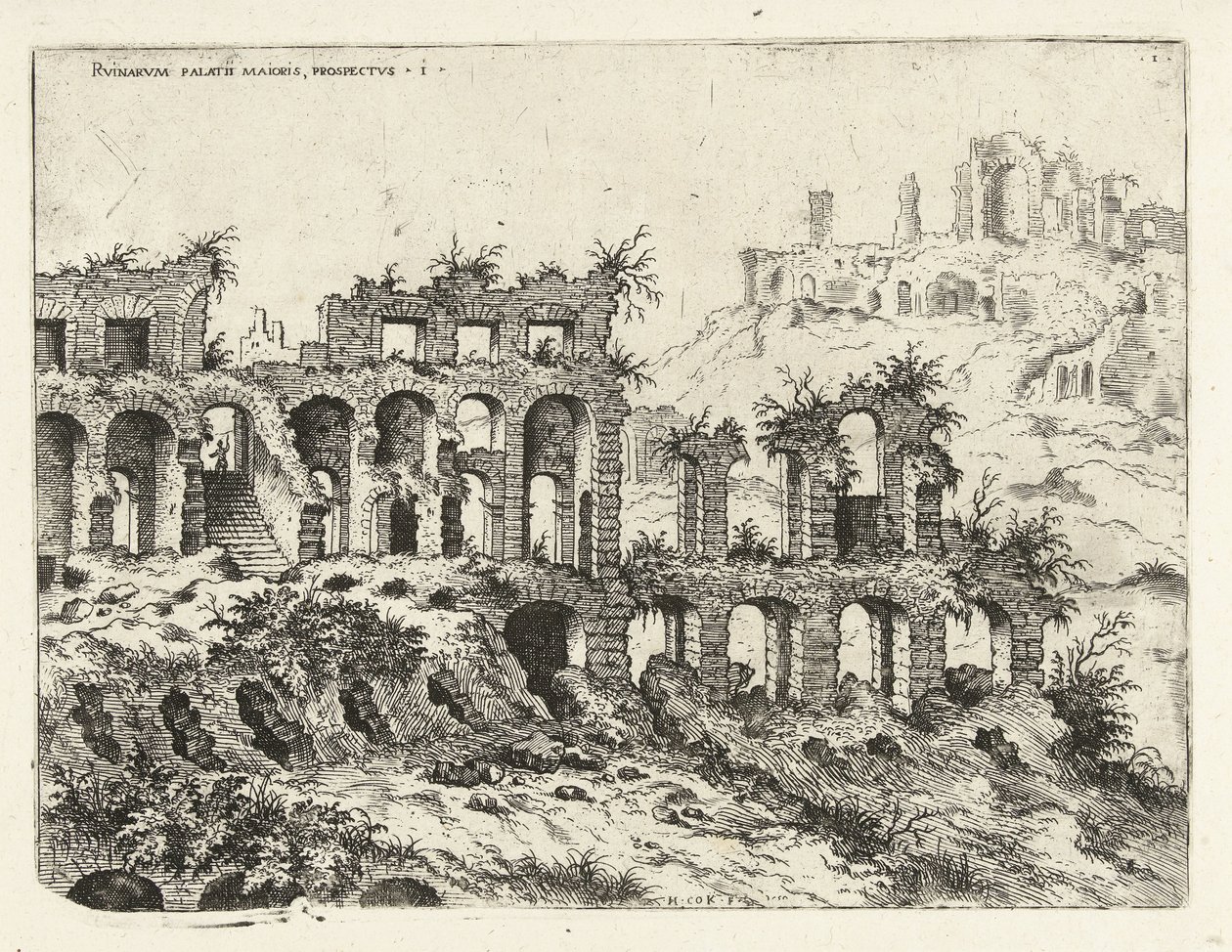 Gezicht op het Colosseum en de Palatijn door Hieronymus Cock