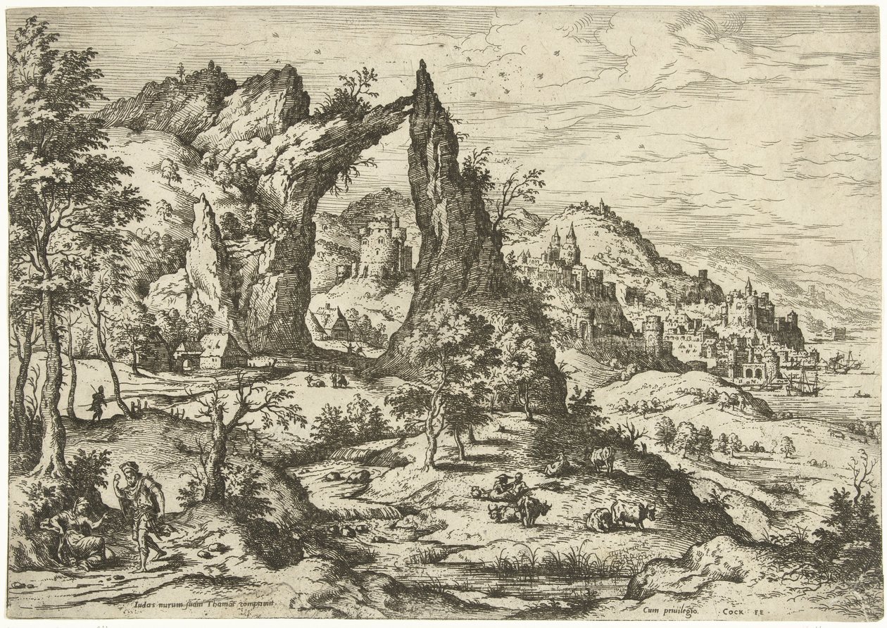 Juda en Tamar door Hieronymus Cock