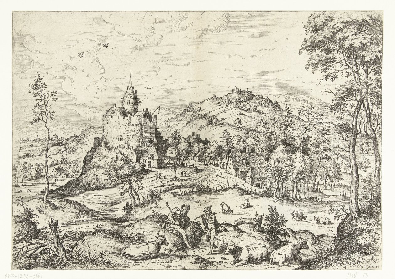 Mercurius en Argus Landschappen met bijbelse en mythologische scènes (series title) door Hieronymus Cock