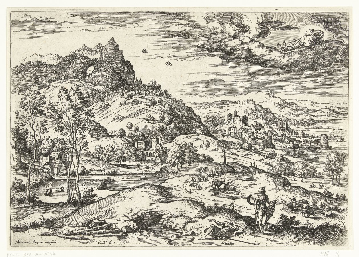Mercurius met het hoofd van Argus door Hieronymus Cock