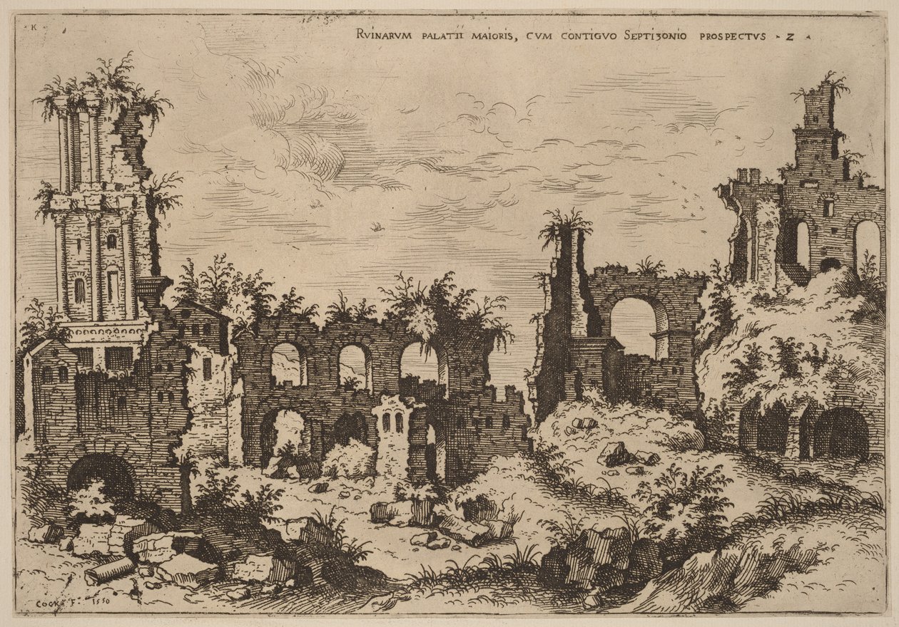 Ruïnes op de Palatijn met het Septizonium door Hieronymus Cock