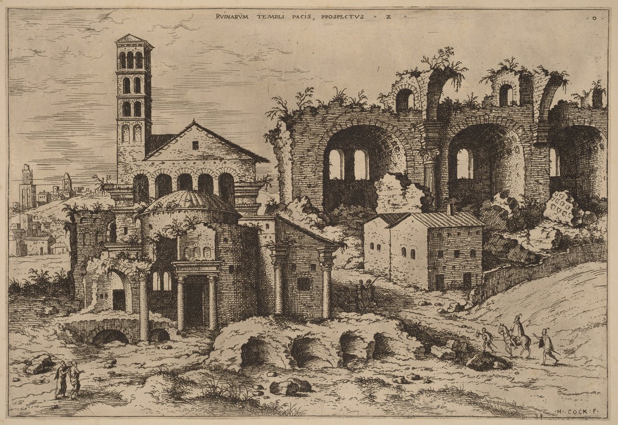 De tempel van Augustus en Faustina, de tempel van Divus Romulus en de basiliek van Constantijn door Hieronymus Cock