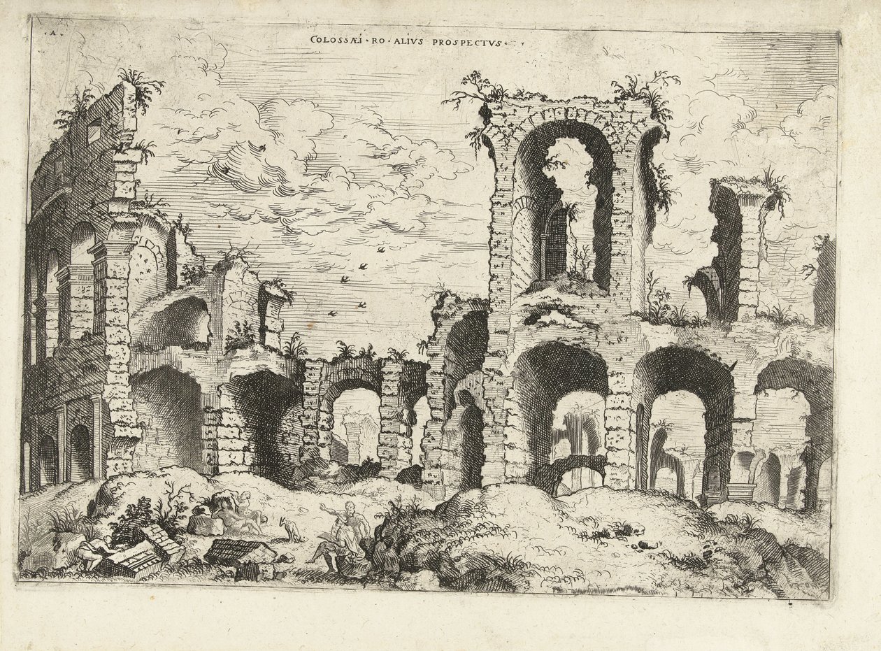 Tweede gezicht op het Colosseum te Rome Romeinse ruïnes door Hieronymus Cock