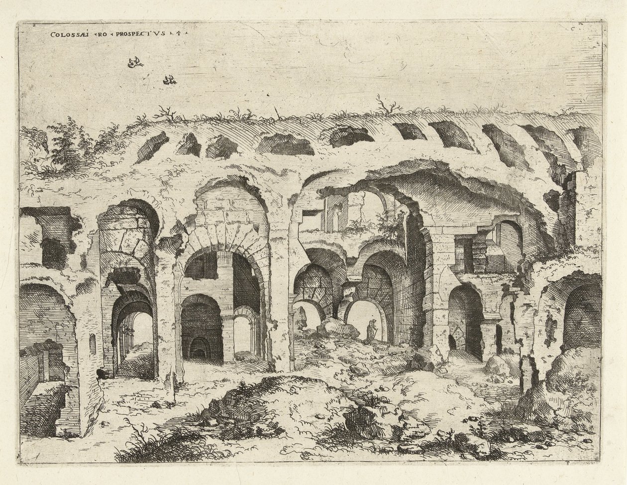 Vierde gezicht op het Colosseum te Rome door Hieronymus Cock