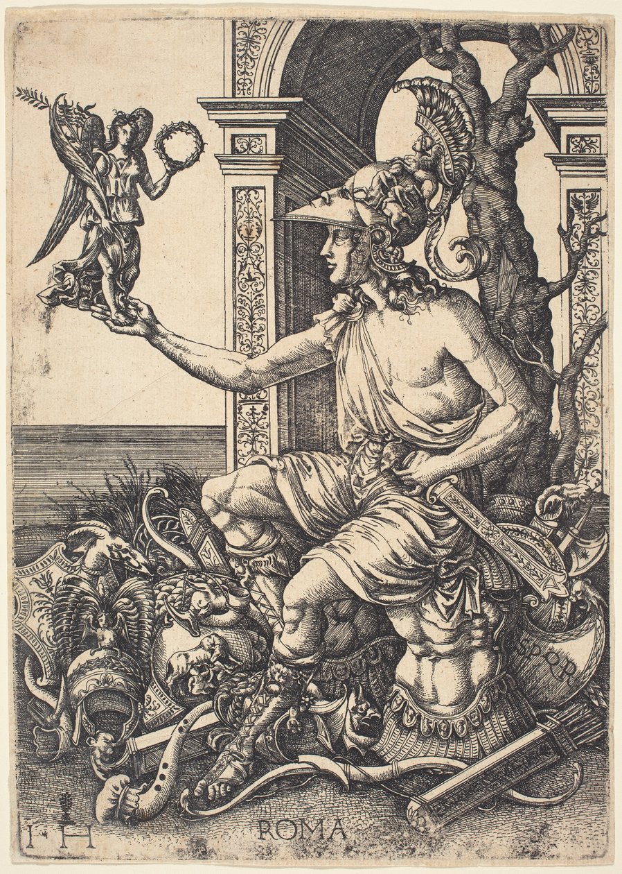 Personificatie van Rome door Hieronymus Hopfer after Giovanni Battista Palumba
