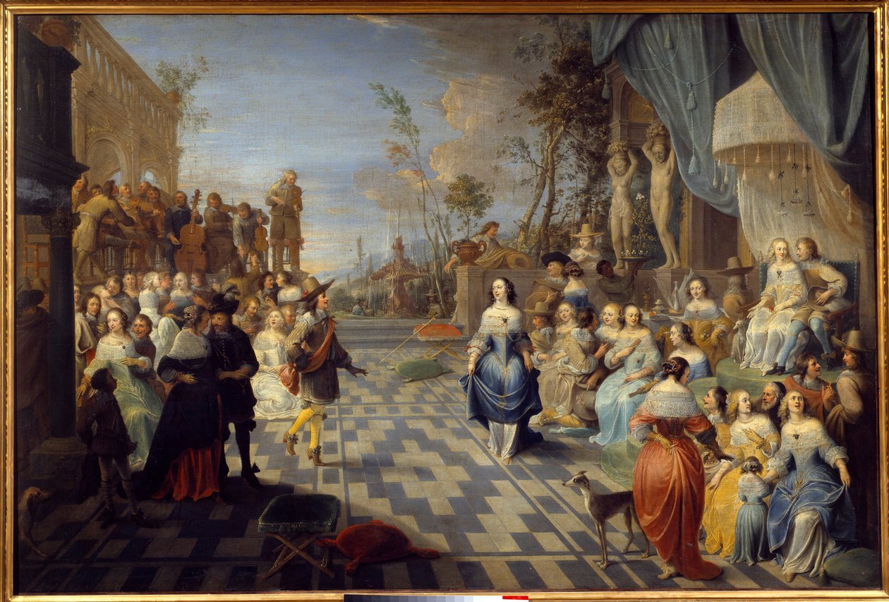 Bal op het terras van een paleis door Hieronymus Janssens