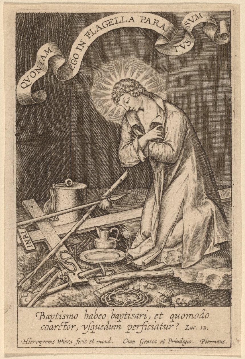 Baptismo habeo baptisari ... door Hieronymus Wierix