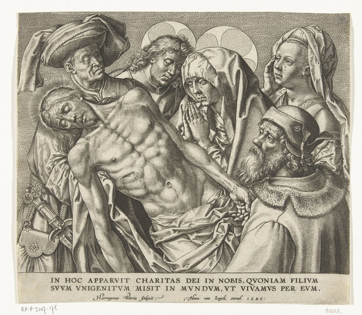 Het lichaam van de dode Christus wordt gedragen door Hieronymus Wierix