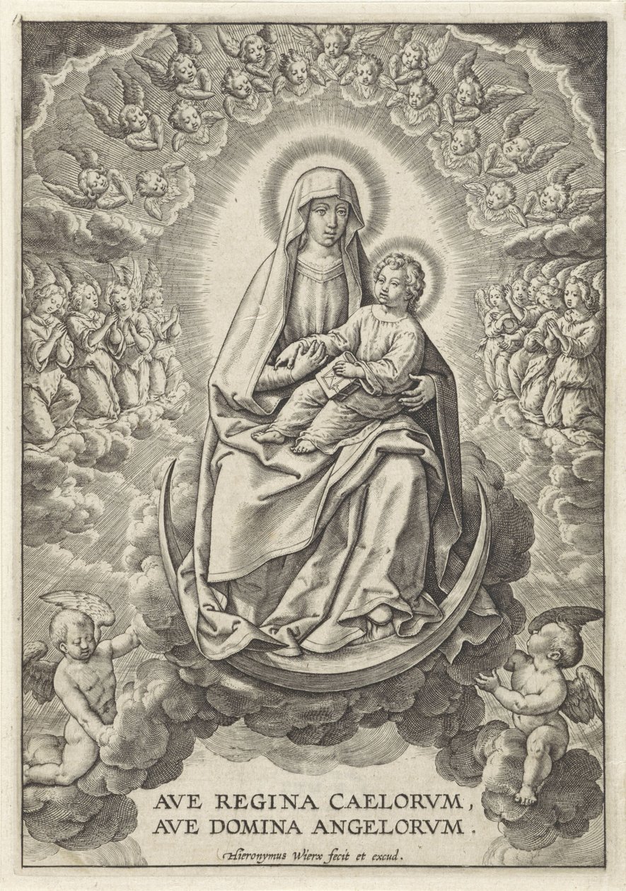 Maria met het Christuskind op de maansikkel door Hieronymus Wierix