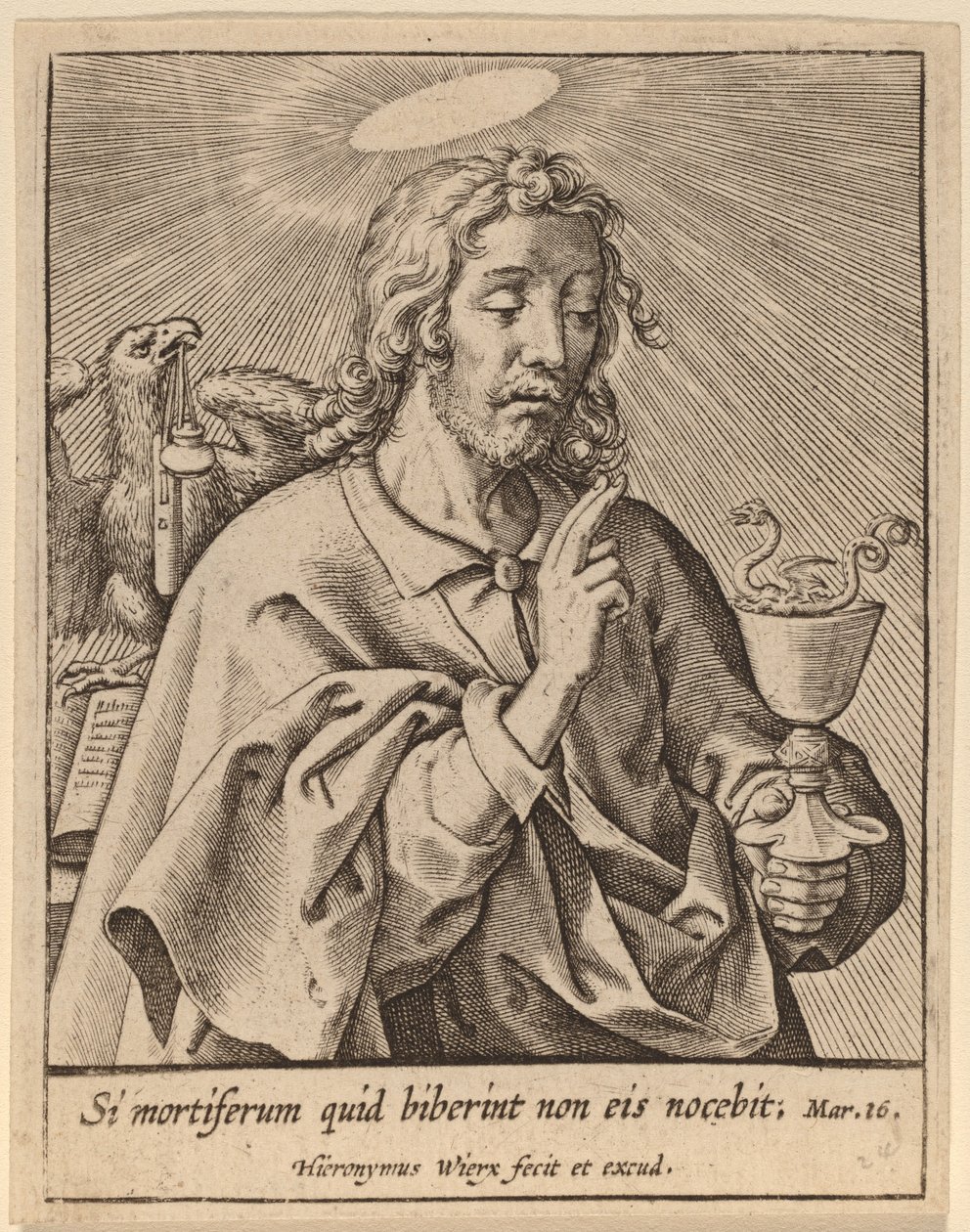 Si mortiferum quid biberint ... (Sint Johannes de Evangelist) door Hieronymus Wierix