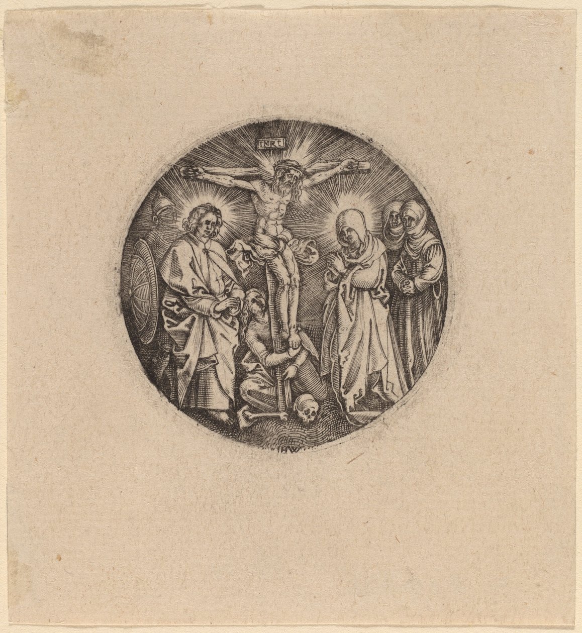 De Kruisiging genaamd de Zwaardknop van Maximiliaan door Hieronymus Wierix and Antonie Wierix after Albrecht Dürer