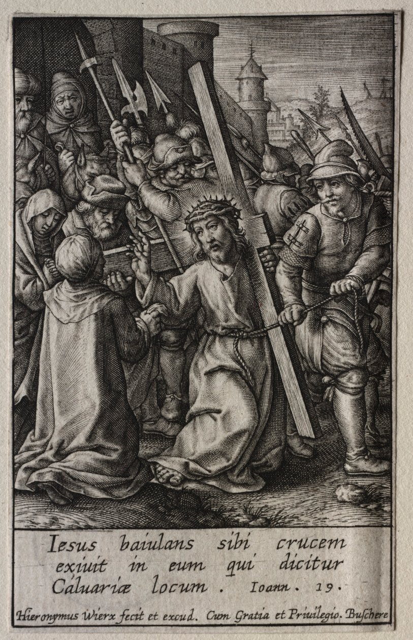 De Passie: Christus draagt het kruis door Hieronymus or Jerome Wierix