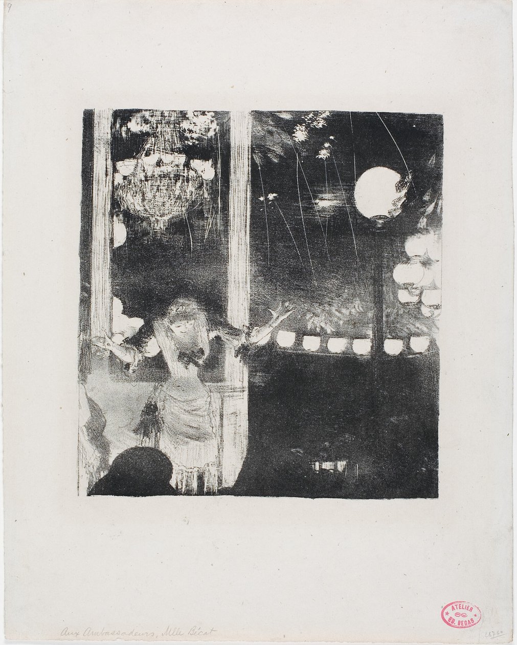 Mlle Bécat in het Café des Ambassadeurs door Hilaire Germain Edgar Degas