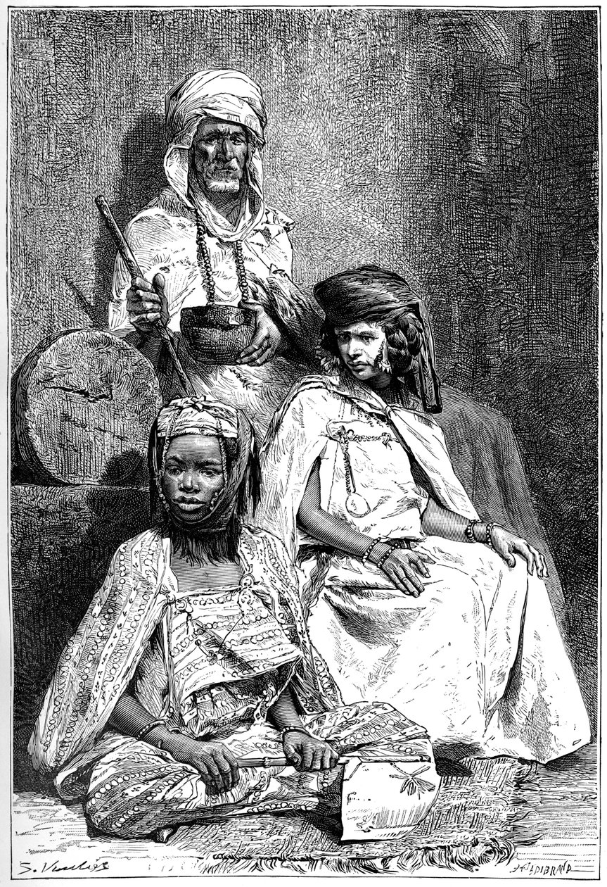 Arabische bedelaar, vrouwen van Biskra en El-kantra, ca. 1890 door Hildibrand