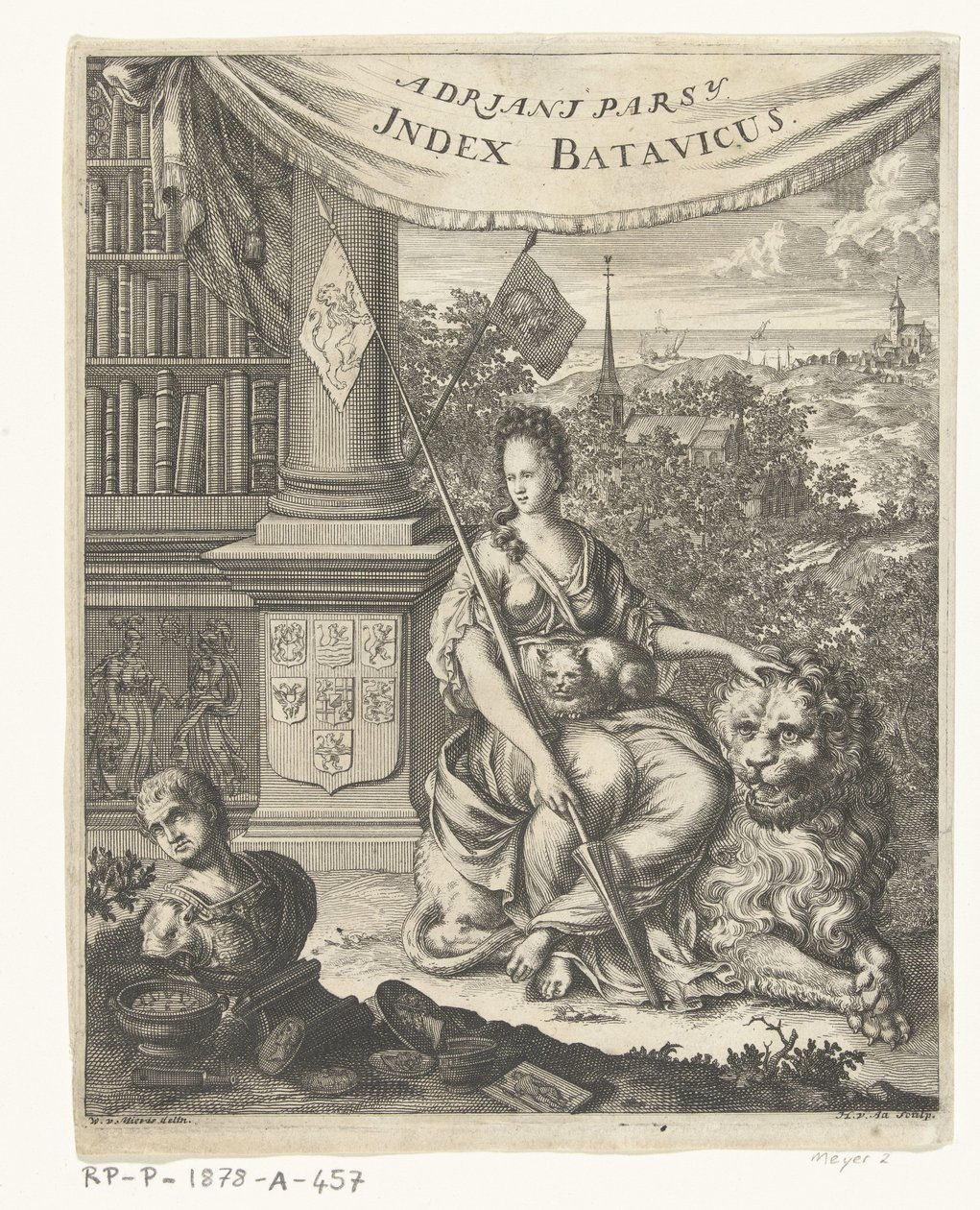 Titelpagina voor Index Batavicus, of Naamrol van de Batavise en Hollandse schrijvers door Hillebrand van der Aa