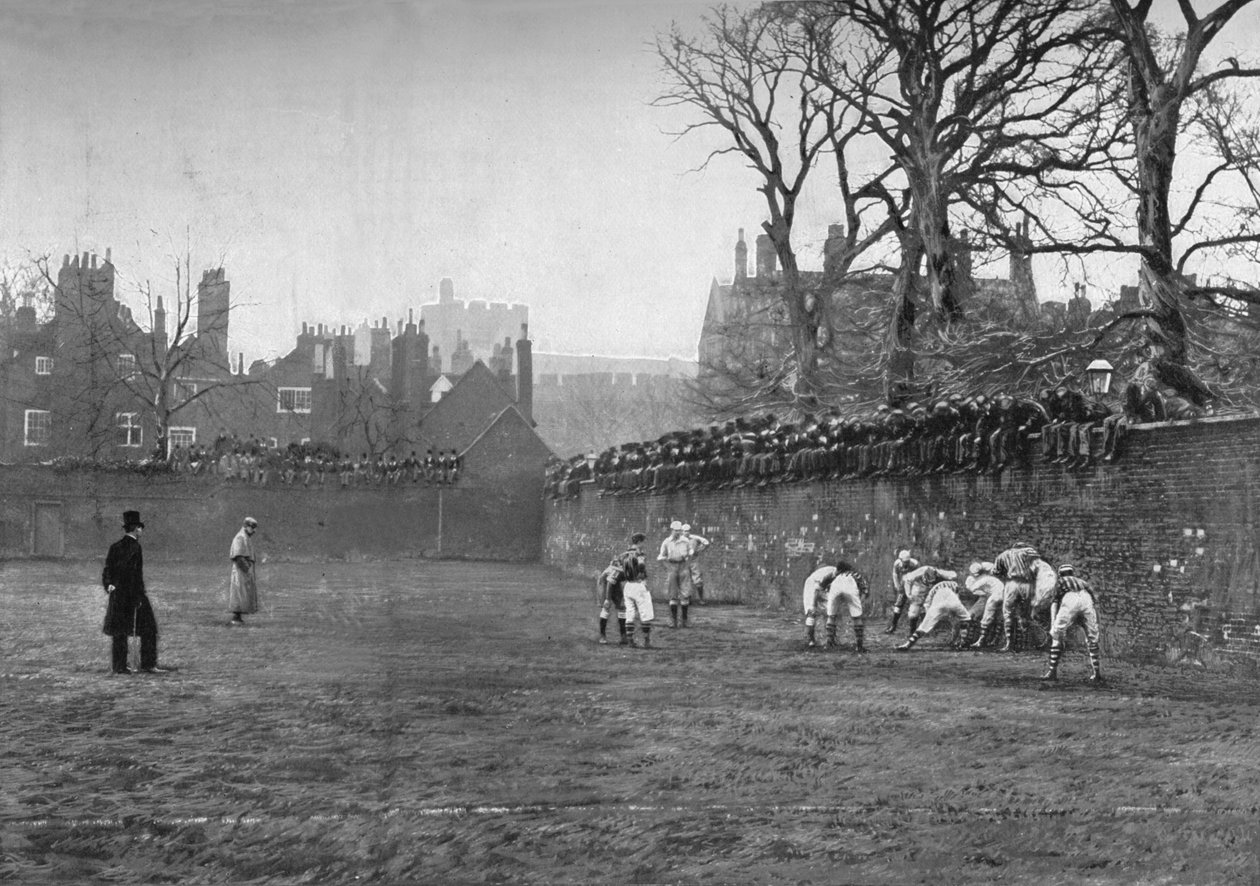 Het muurspel op Eton: St. Andrews Day - Oppidan tegen Colleges, ca. 1900 door Hills and Saunders