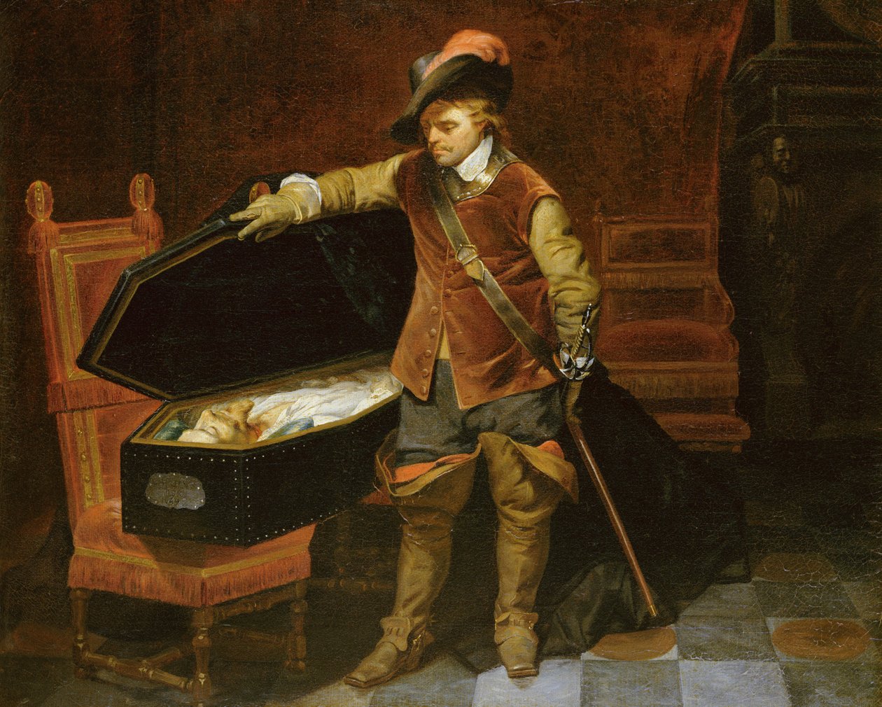 Oliver Cromwell (1599-1658) met de kist van Karel I (1600-49) 1846 door Hippolyte Delaroche