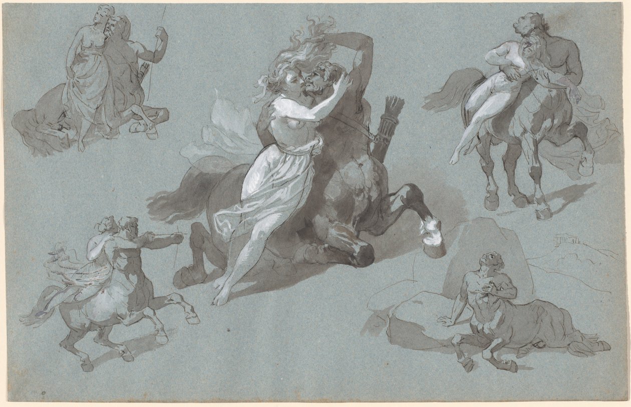 Nessus en Dejanira in vier poses, en de stervende Nessus door Hippolyte Lalaisse
