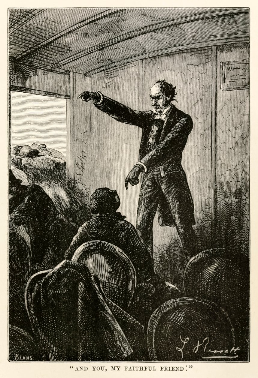 En jij, mijn trouwe vriend., uit De Reis om de Wereld in Tachtig Dagen door Jules Verne (1828-1905) gegraveerd door Louis, 1873 door Hippolyte Leon after Benett