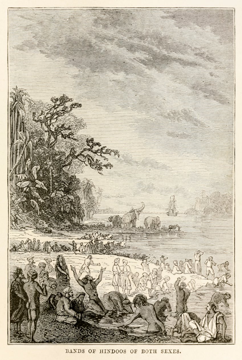 Groepen Hindoestanen van beide geslachten, uit De Reis om de Wereld in Tachtig Dagen door Jules Verne (1828-1905), 1873 door Hippolyte Leon after Benett