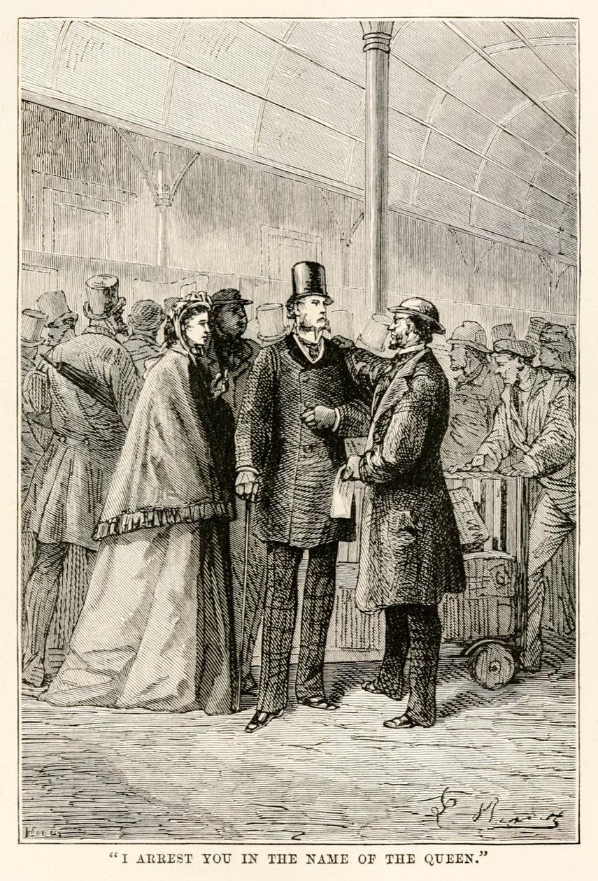 Ik arresteer je in naam van de Koningin, uit De Reis om de Wereld in Tachtig Dagen door Jules Verne (1828-1905), 1873 door Hippolyte Leon after Benett