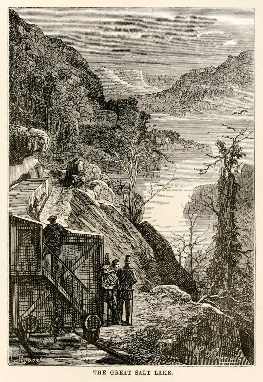 Het Grote Zoutmeer, uit De Reis om de Wereld in Tachtig Dagen door Jules Verne (1828-1905) gegraveerd door Prévost, 1873 door Hippolyte Leon after Benett