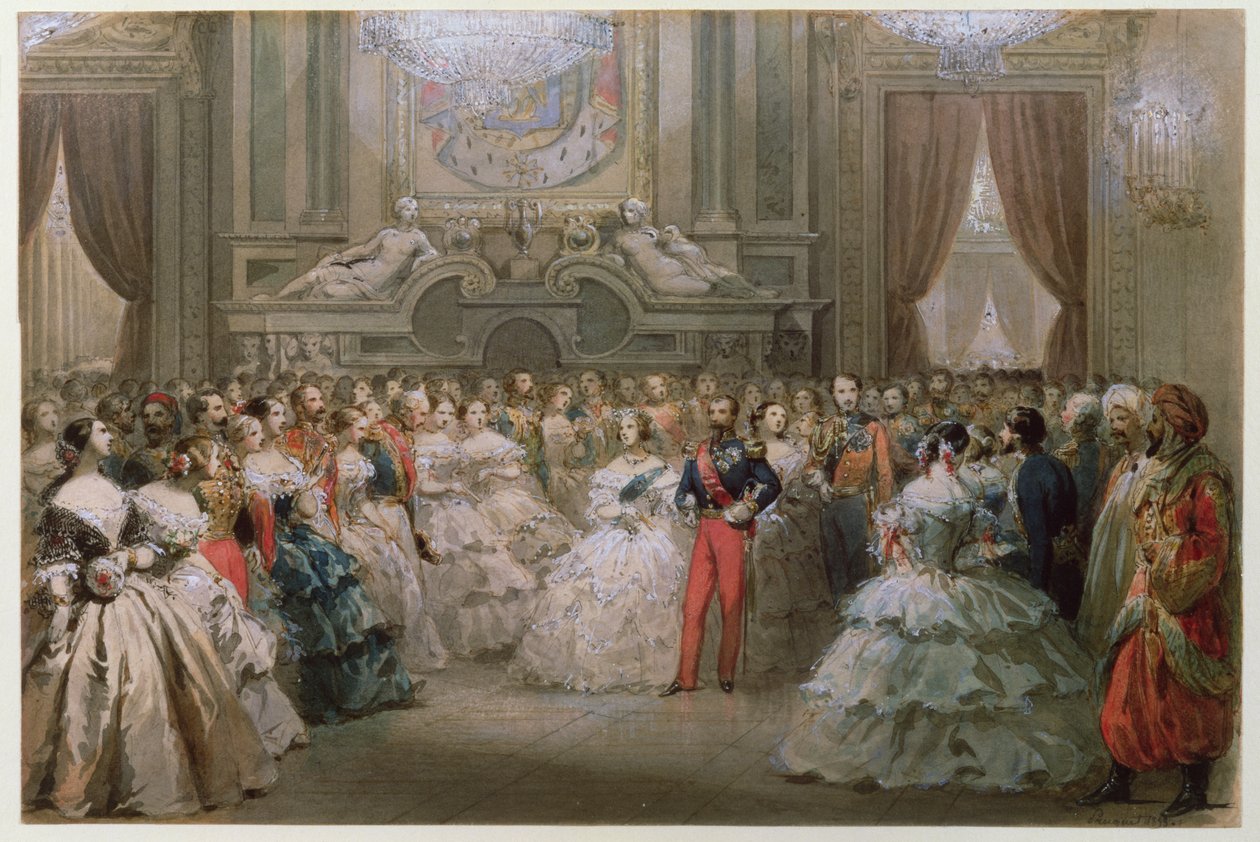 Koningin Victoria (1819-1901) en Prins Albert (1819-61) bij een galadiner gegeven door Napoleon III en Eugenie, 1853 door Hippolyte Louis Pauquet