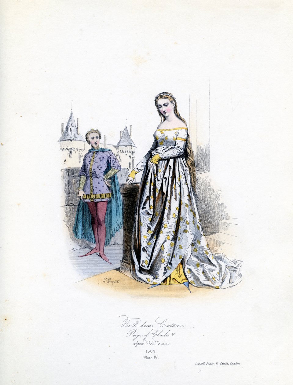 Adellijke vrouw in vol ornaat door Hippolyte Louis and Polydore Pauquet