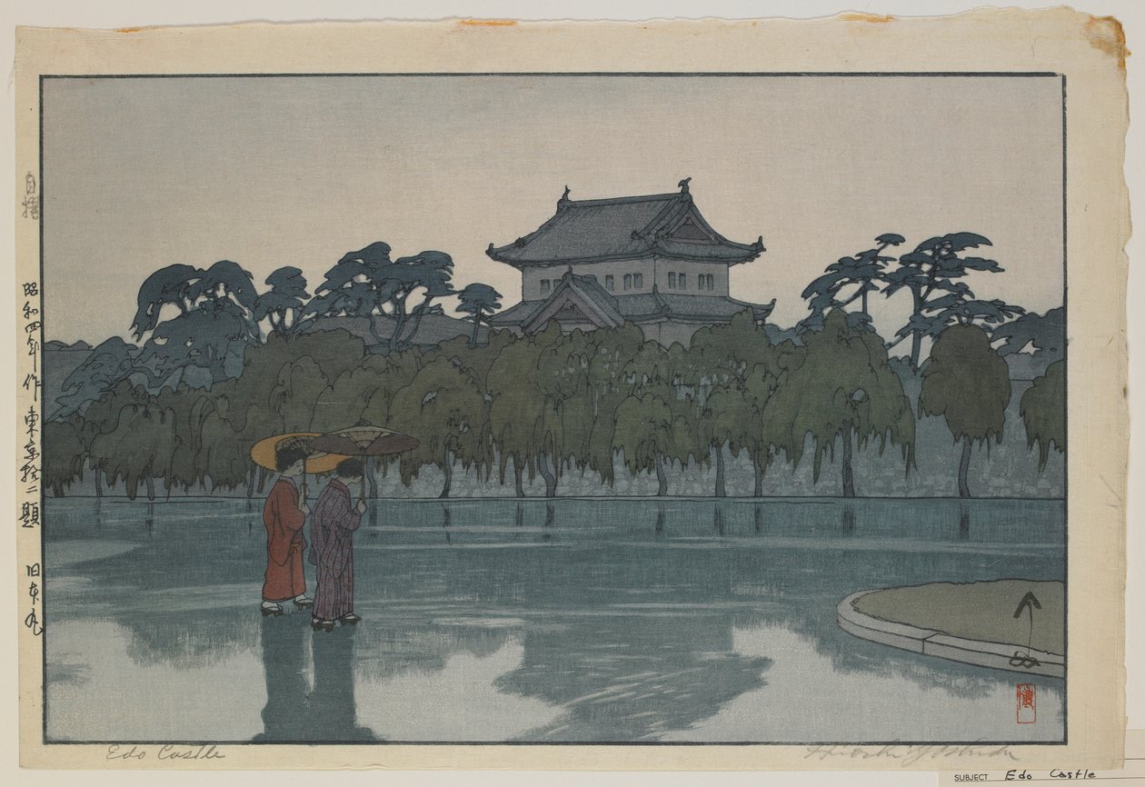 Edo Kasteel, uit de serie, Twaalf Scènes van Tokyo, Showa-periode door Hiroshi Yoshida