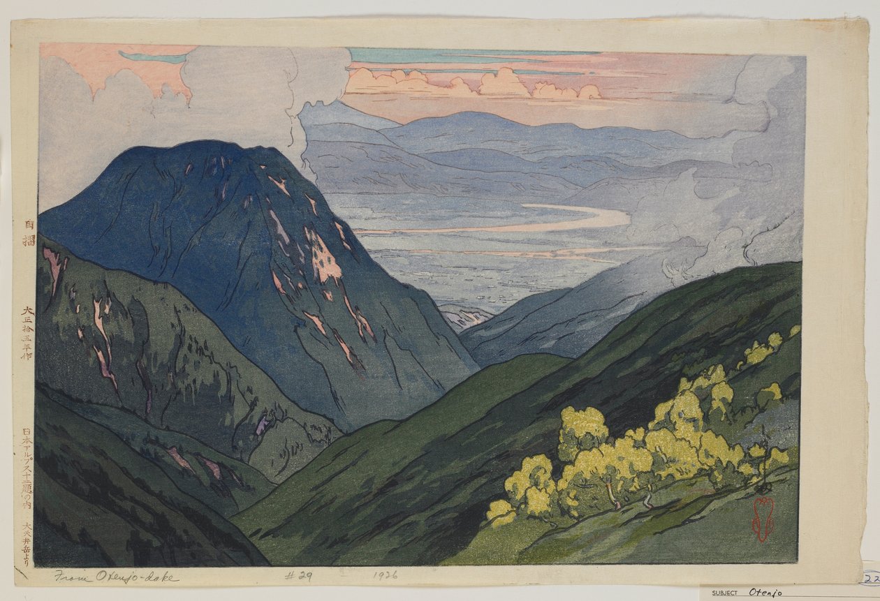 Vanuit Daitenjodake, uit de serie, Twaalf Scènes in de Japanse Alpen, Taisho-periode door Hiroshi Yoshida