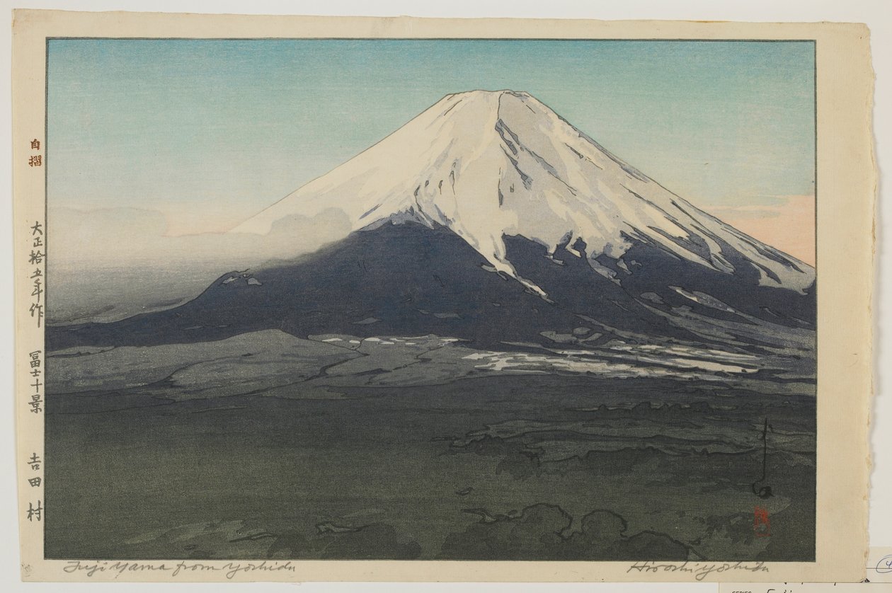 Fuji vanuit Yoshida, uit de serie, Tien Zichten op de Berg Fuji, Taisho-periode door Hiroshi Yoshida
