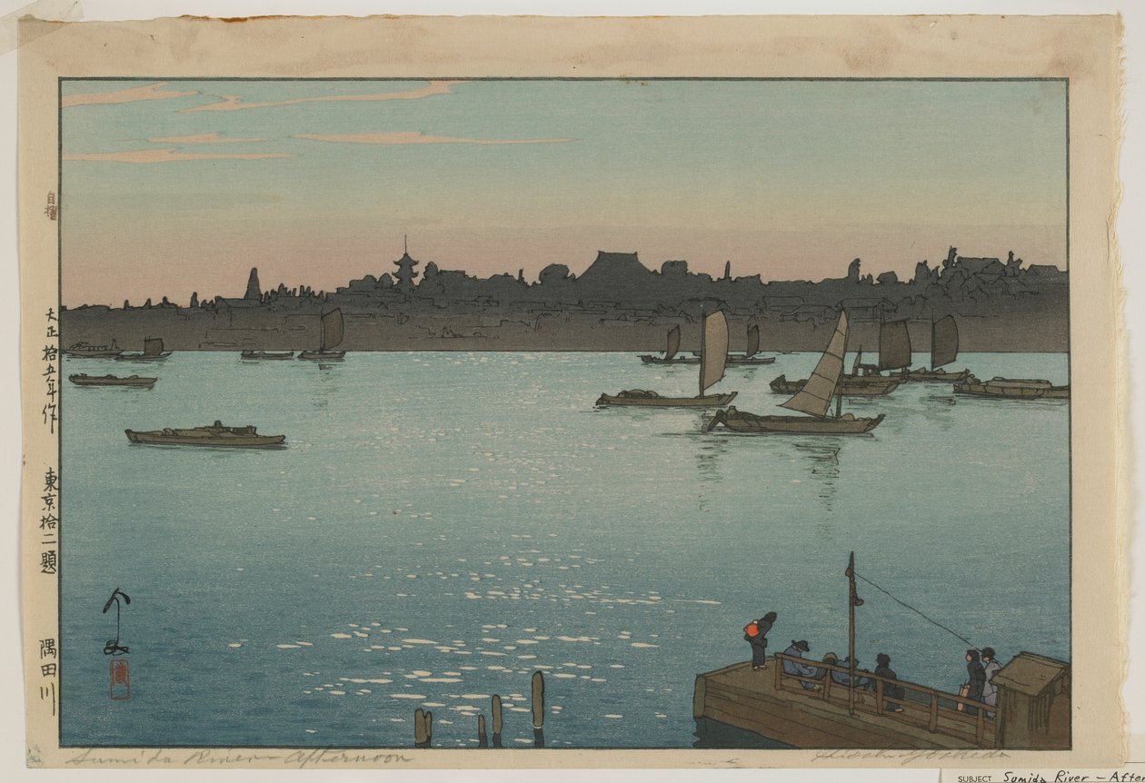 Sumida-rivier - Middag, uit de serie, Twaalf scènes van Tokio, Taisho-periode door Hiroshi Yoshida