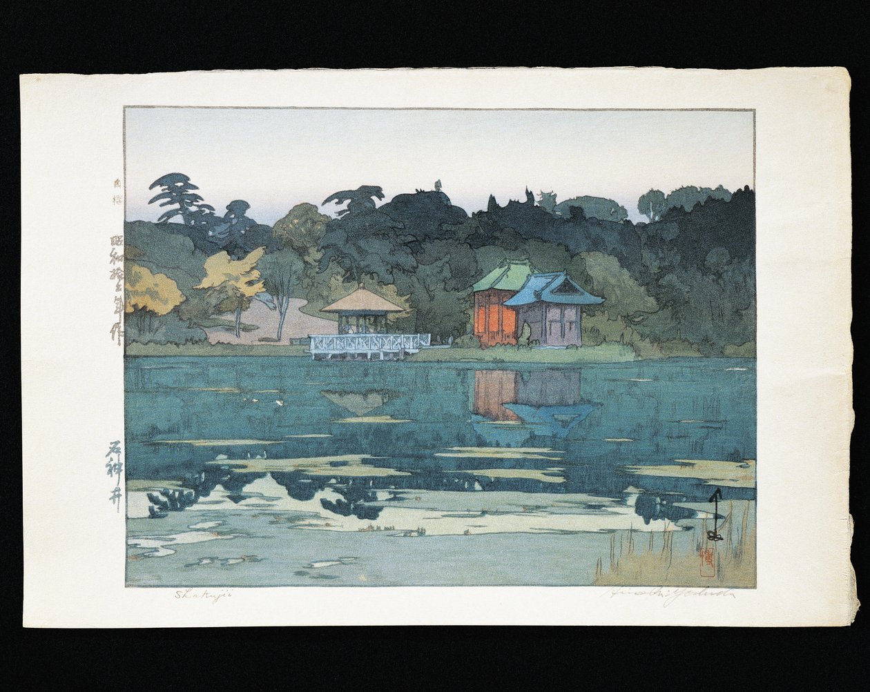 Tempels aan de waterkant door Hiroshi Yoshida