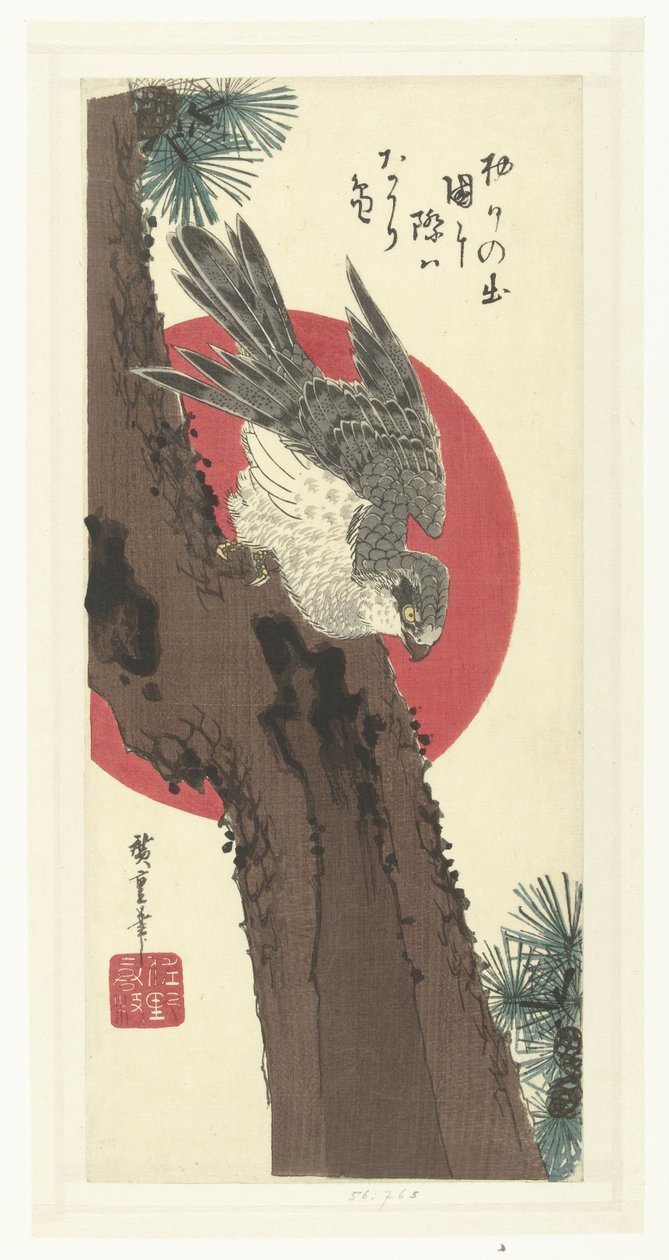 Havik op pijnboom door Hiroshige (I) , Utagawa
