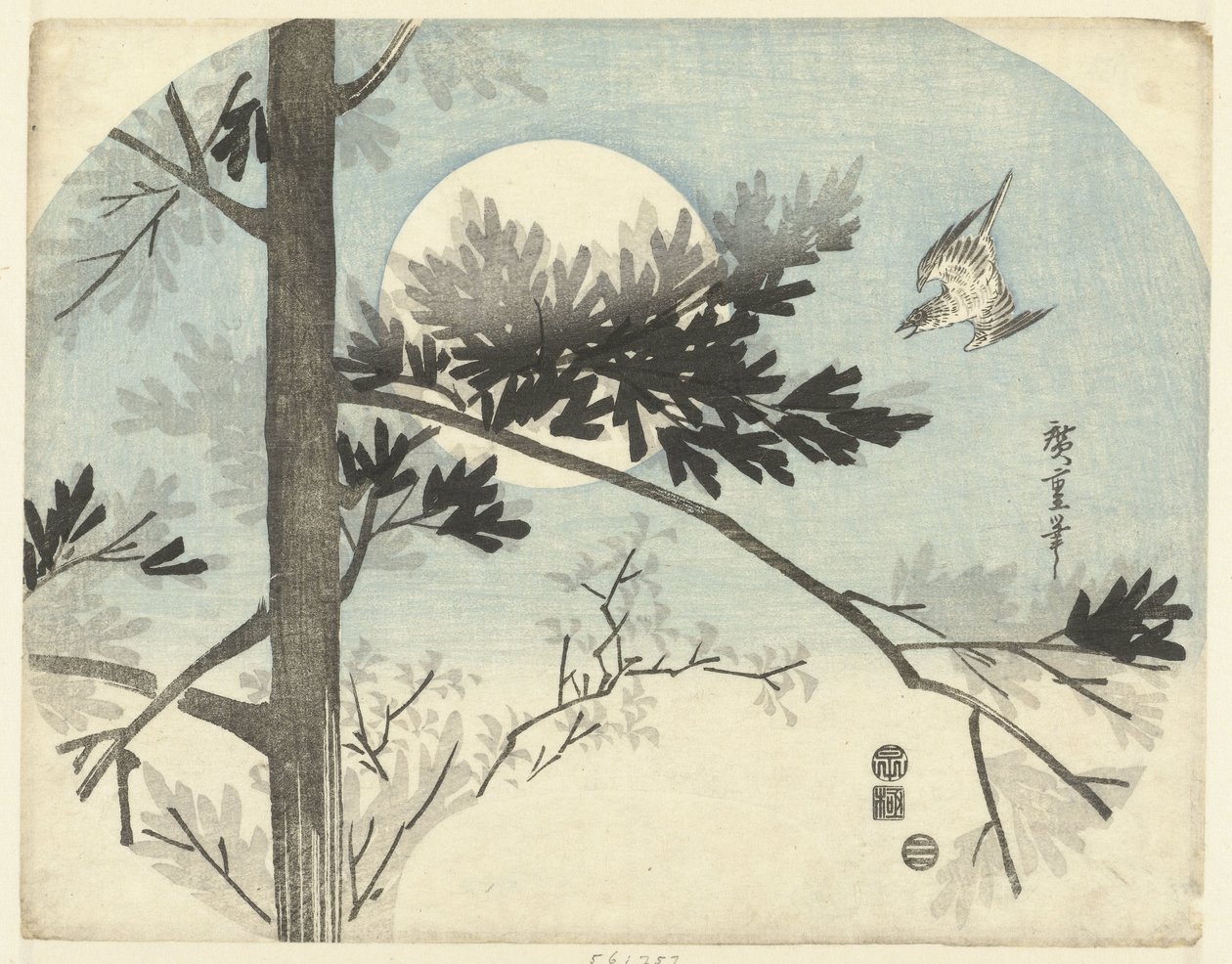 Koekoek en pijnboom door Hiroshige (I) , Utagawa