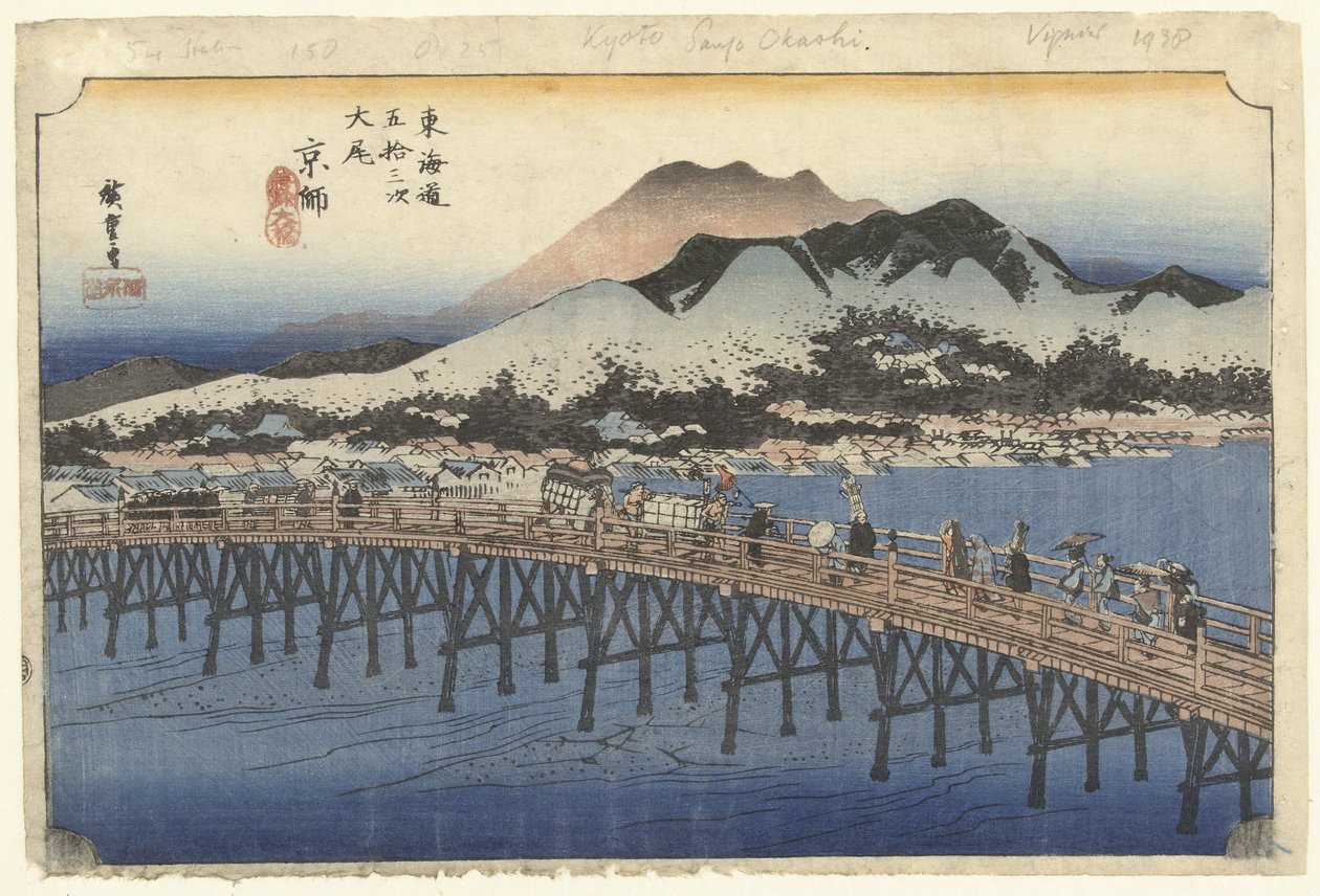 Kyoto, de grote brug bij Sanjo door Hiroshige (I) , Utagawa