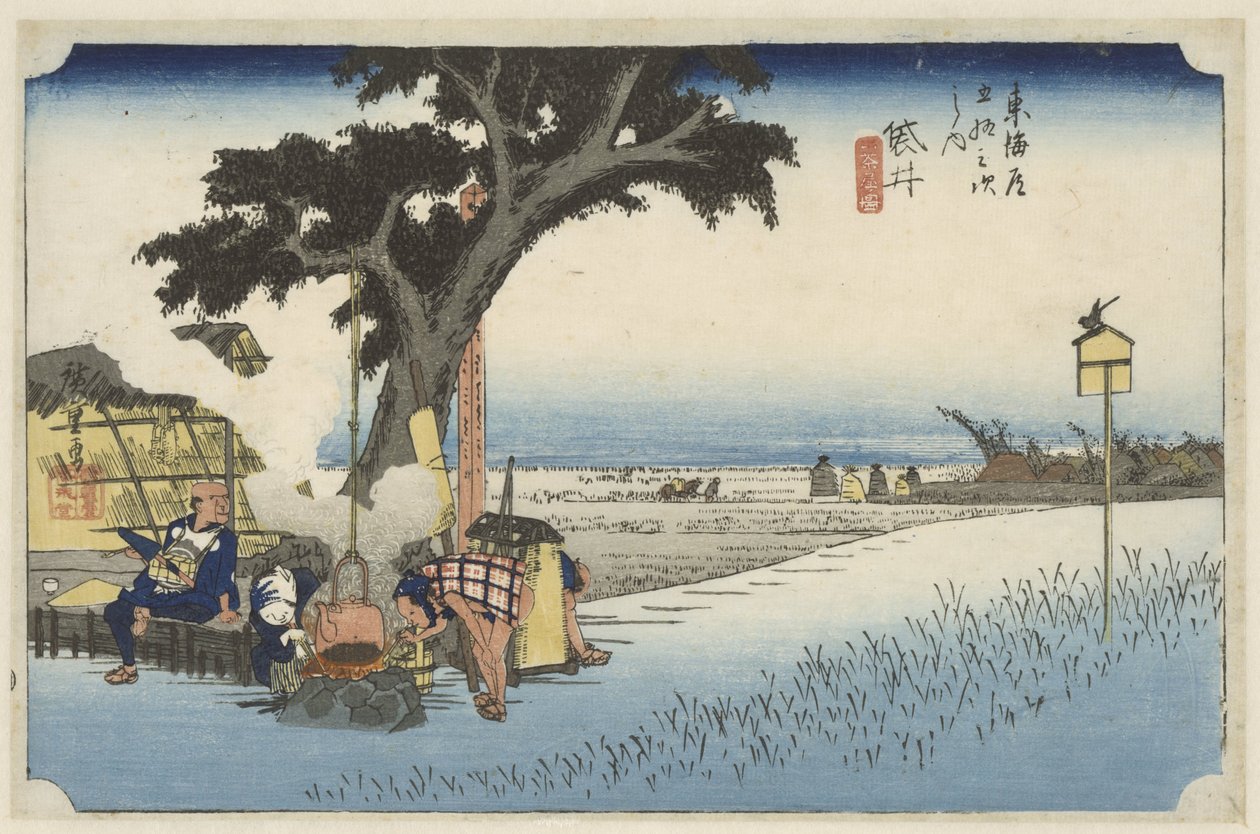 Theehuis in de buitenlucht in Fukuroi door Hiroshige (I) , Utagawa