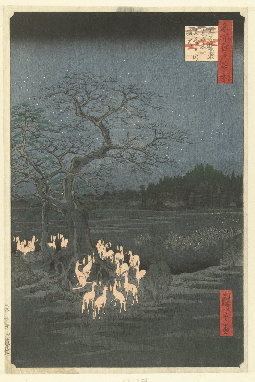 Vossenvuren op Oudejaarsavond bij de Shozoku netelboom in Oji door Hiroshige (I) , Utagawa