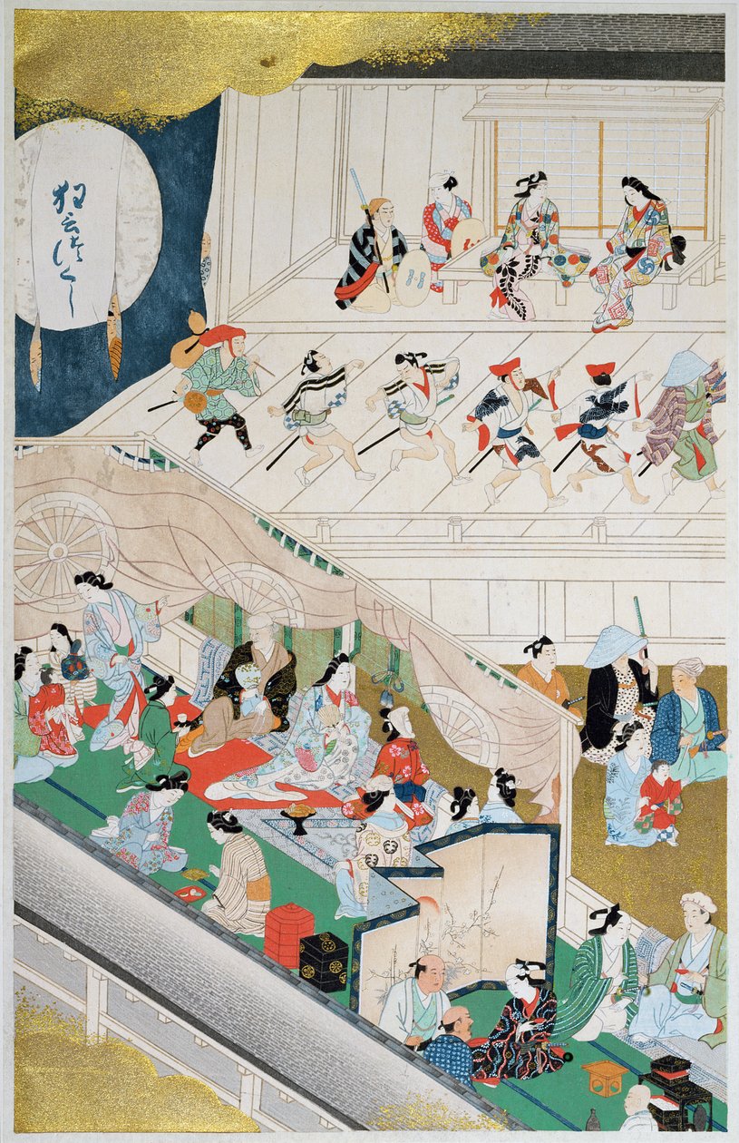 Scène van Japans populair theater tijdens de Genroku-periode (1688-1704), illustratie uit 