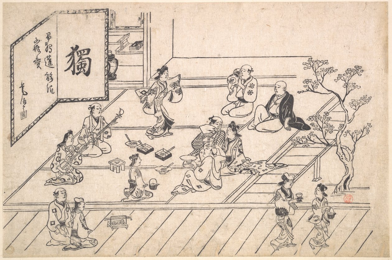 Interieurscène in de Yoshiwara door Hishikawa Moronobu
