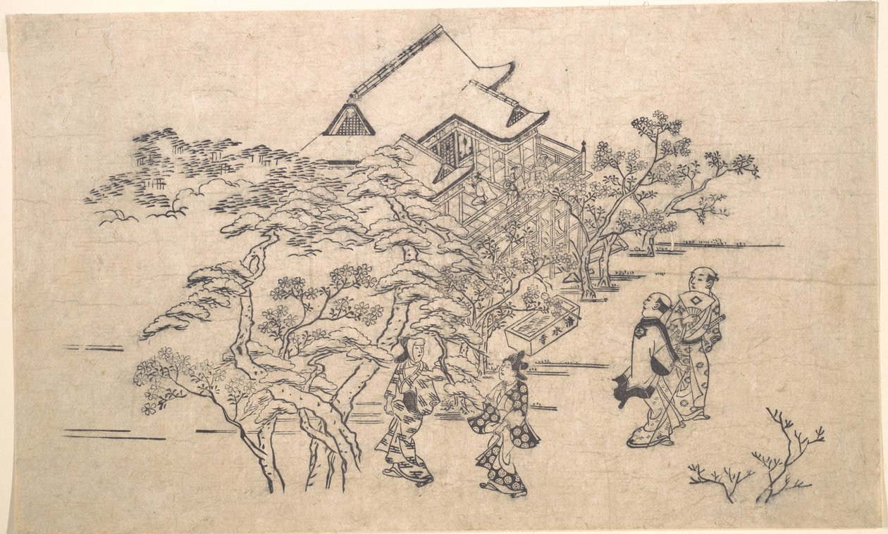 Kiyomizu-tempel in Kyoto door Hishikawa Moronobu