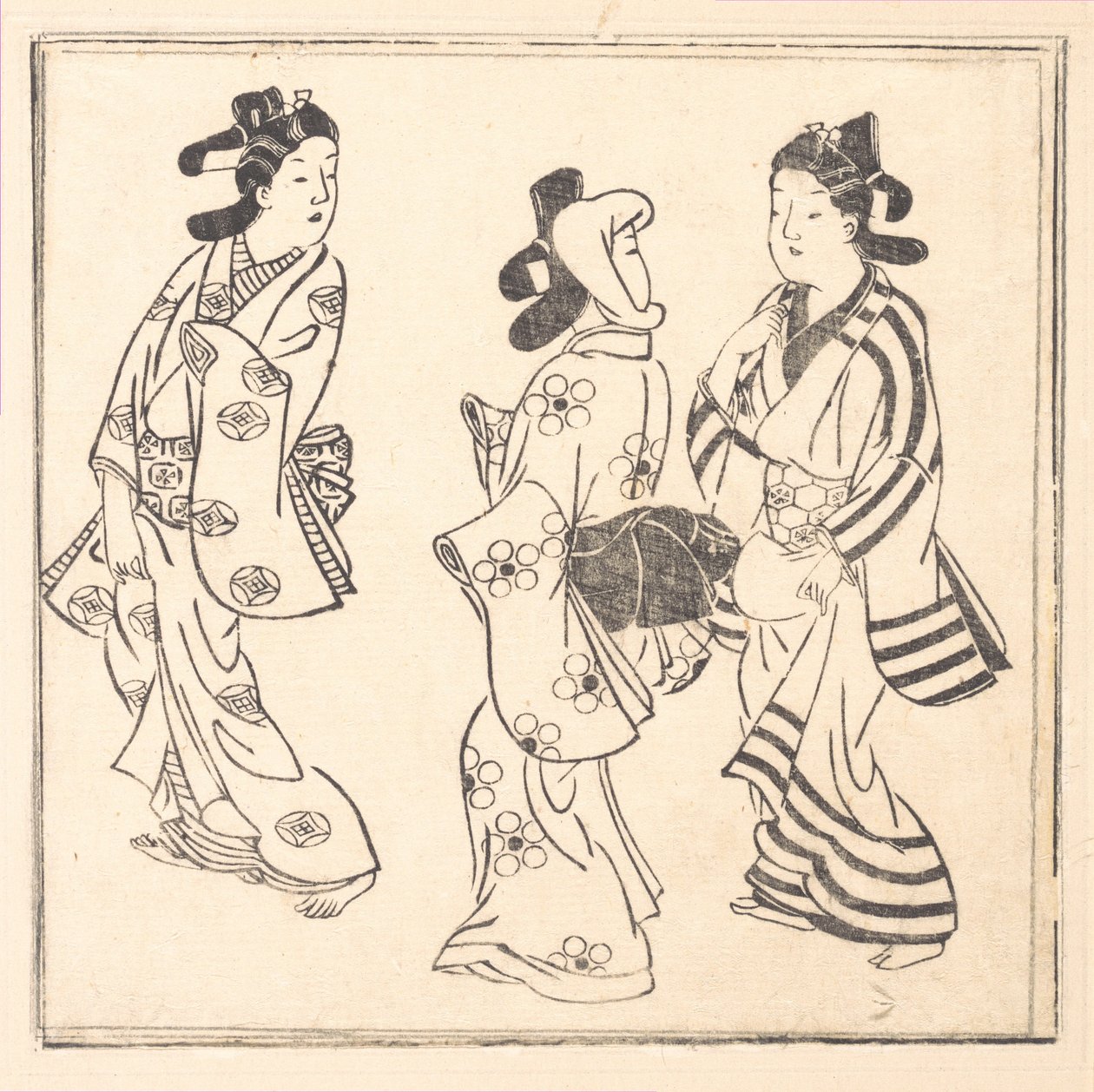 Blad uit een boek getiteld: Wakoku Hiaku-jo: Honderd Japanse vrouwen door Hishikawa Moronobu