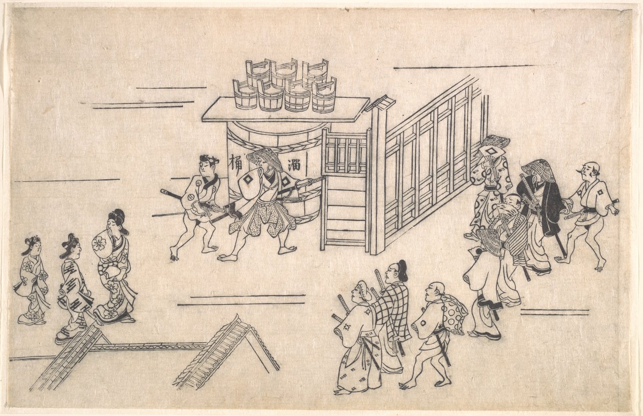 De vierde scène, uit de serie Taferelen uit de uitgaanswijk Yoshiwara in Edo door Hishikawa Moronobu