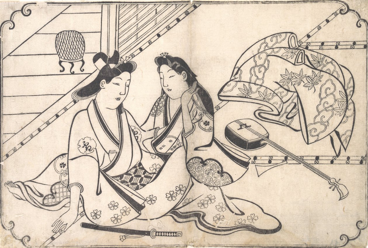 Twee geliefden door Hishikawa Moronobu